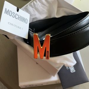 Brand New Moschino Black Leather With Gold Buckle